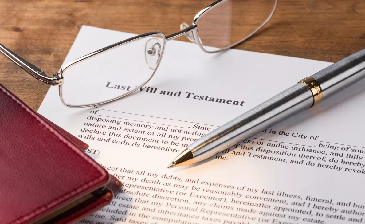  A last will and testament document.
