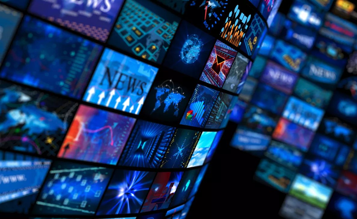  Wall of several digital screens
