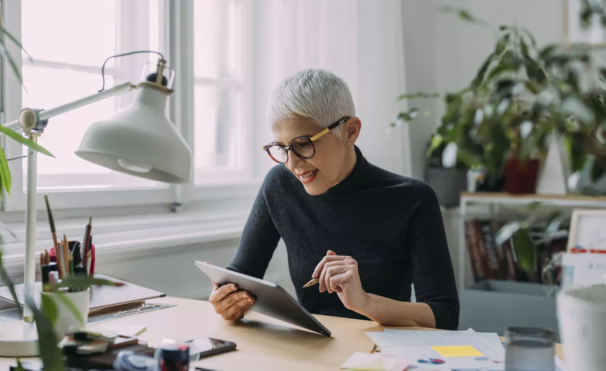  A woman looking at tablet
